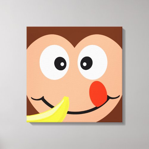 Cute Silly Monkey Face With Banana Cartoon Pop Art Canvas Print