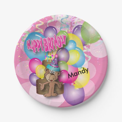 Cute Silly Monkey Pink Birthday Party Paper Plates