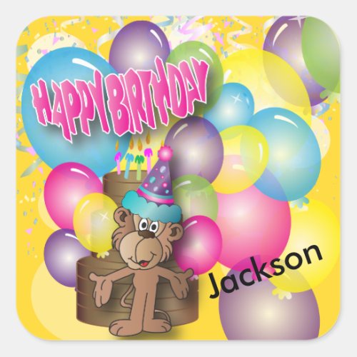 Cute Silly Monkey Yellow Birthday Party Square Sticker