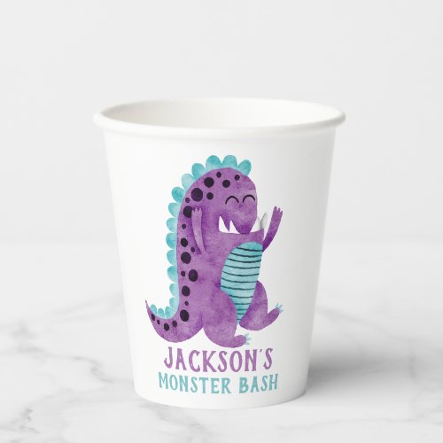 Cute Silly Monster Dinosaur Birthday Party Paper Cups