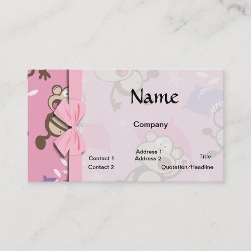 cute silly pillow fighting fight monkeys  cartoon business card