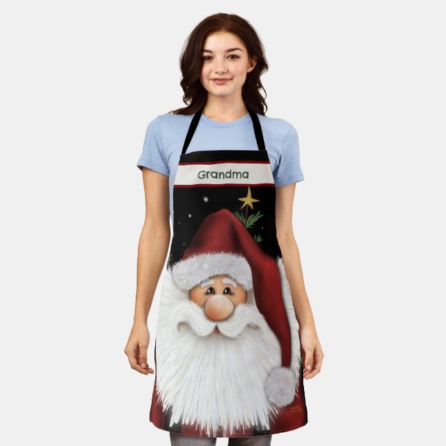 Cute Silly Santa Star Christmas Personalized Apron (Worn)
