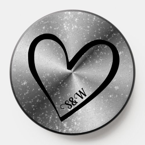 Cute Silver and Glitter Stars Couple Letters Heart PopSocket