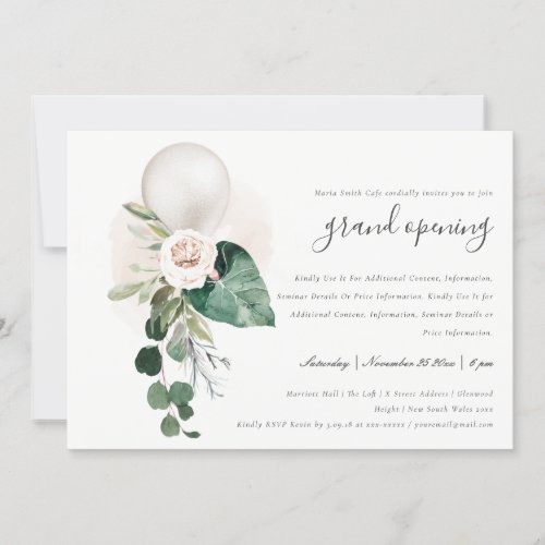 Cute Silver Balloon Floral Grand Opening Invite
