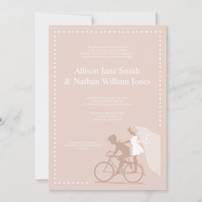 CUTE Silver Bicycle Couple Wedding Invitation (Front)