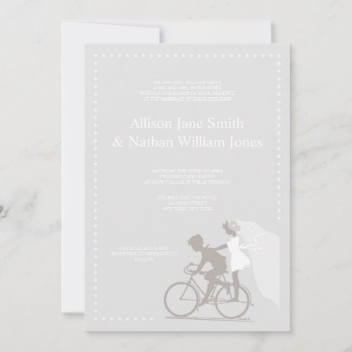 CUTE Silver Bicycle Couple Wedding Invitation