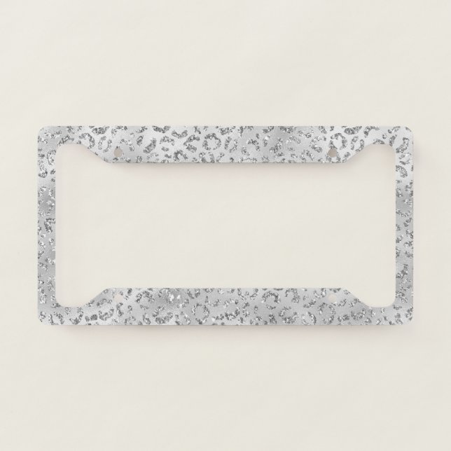 Cute Silver Cheetah Leopard Print Minimal Animal License Plate Frame (Front)