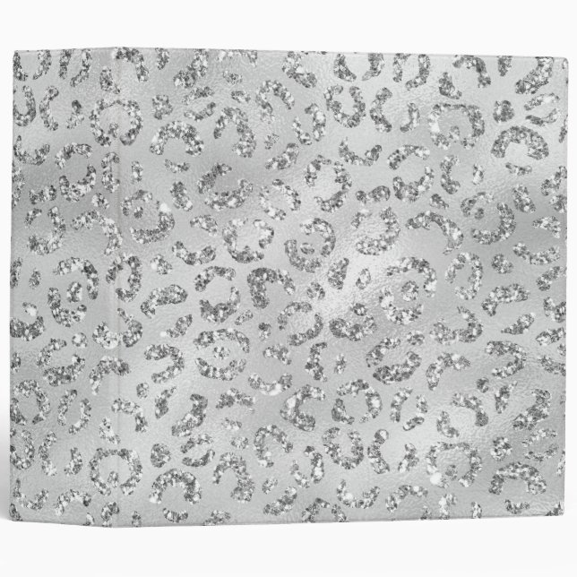Cute Silver Cheetah Leopard Skin Print Pattern 3 Ring Binder (Front/Spine)