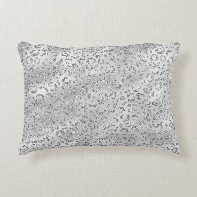 Cute Silver Cheetah Leopard Skin Print Pattern Accent Pillow (Front)