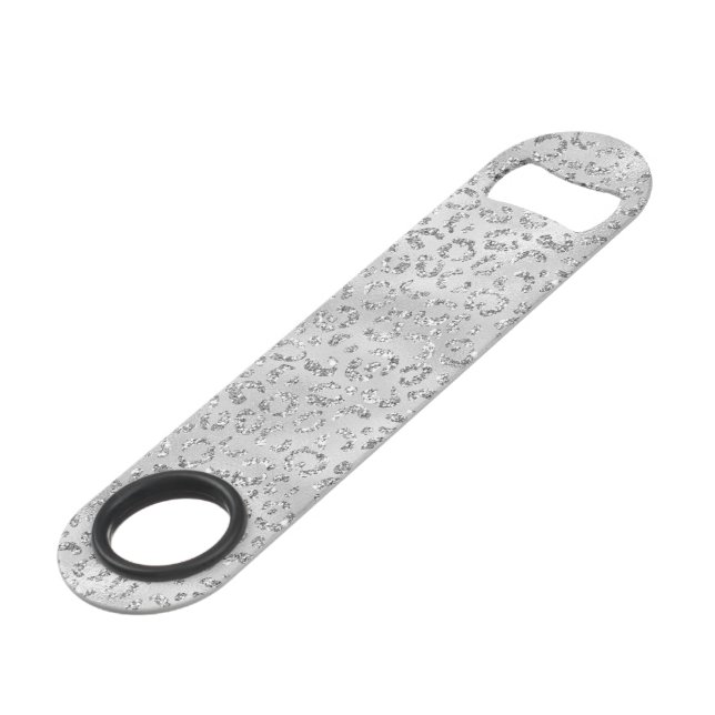 Cute Silver Cheetah Leopard Skin Print Pattern Bar Key (Front Angled)
