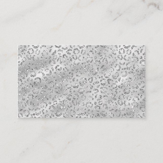 Cute Silver Cheetah Leopard Skin Print Pattern Business Card (Front)