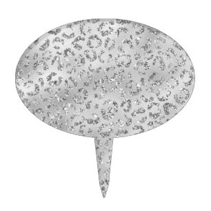 Cute Silver Cheetah Leopard Skin Print Pattern Cake Topper