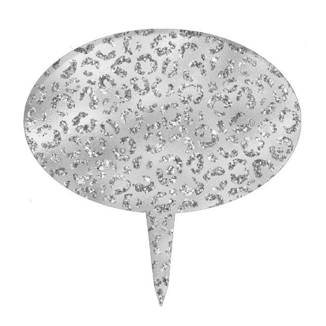 Cute Silver Cheetah Leopard Skin Print Pattern Cake Topper (Front)