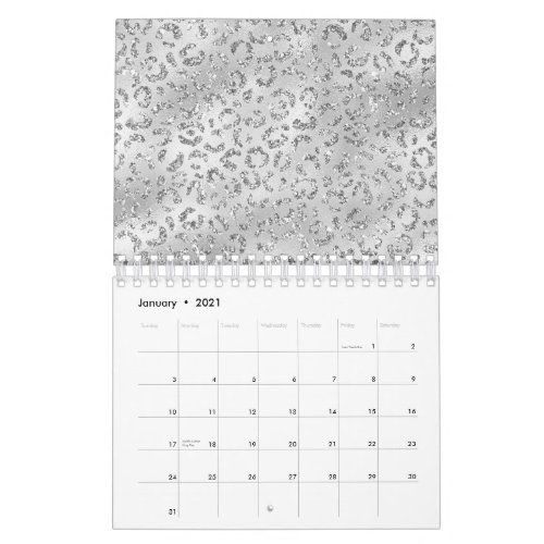 Cute Silver Cheetah Leopard Skin Print Pattern Calendar