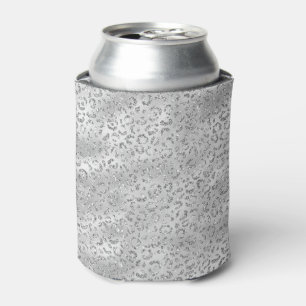 Cute Silver Cheetah Leopard Skin Print Pattern Can Cooler