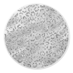 Cute Silver Cheetah Leopard Skin Print Pattern Ceramic Knob
