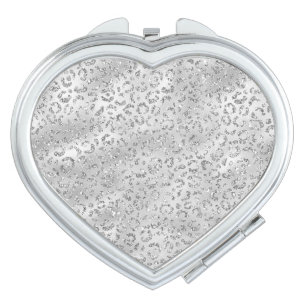 Cute Silver Cheetah Leopard Skin Print Pattern Compact Mirror