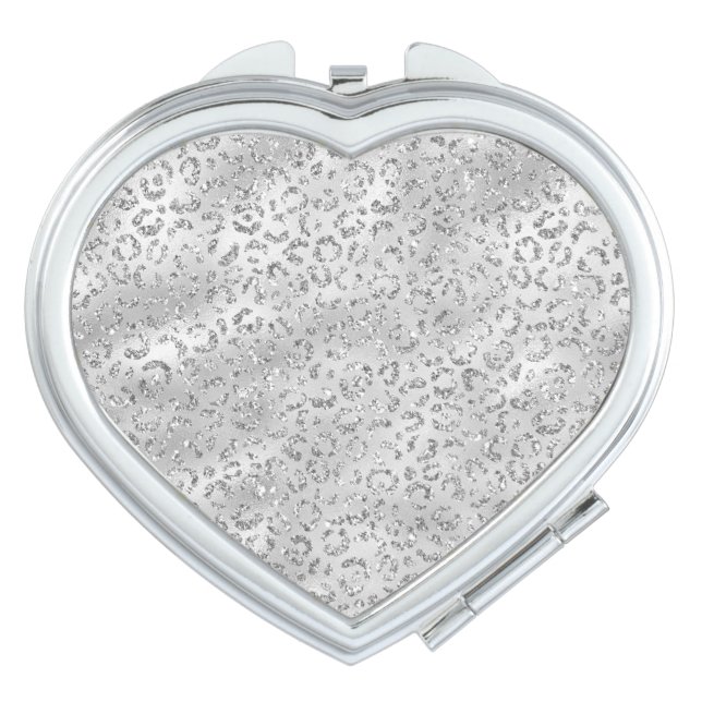 Cute Silver Cheetah Leopard Skin Print Pattern Compact Mirror (Front)