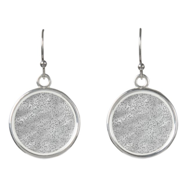 Cute Silver Cheetah Leopard Skin Print Pattern Earrings (Front)