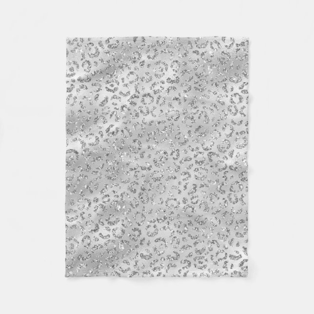 Cute Silver Cheetah Leopard Skin Print Pattern Fleece Blanket (Front)