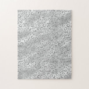 Cute Silver Cheetah Leopard Skin Print Pattern Jigsaw Puzzle