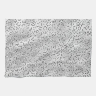 Cute Silver Cheetah Leopard Skin Print Pattern Kitchen Towel