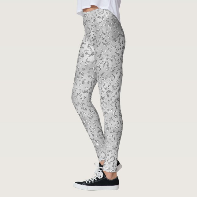Cute Silver Cheetah Leopard Skin Print Pattern Leggings (Left)