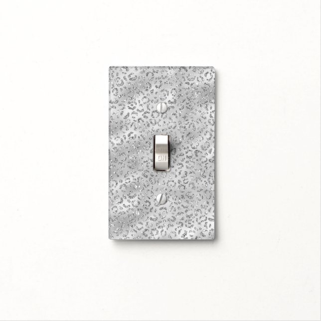 Cute Silver Cheetah Leopard Skin Print Pattern Light Switch Cover (In Situ)