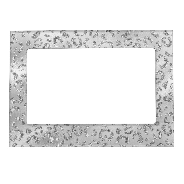 Cute Silver Cheetah Leopard Skin Print Pattern Magnetic Frame (Front)