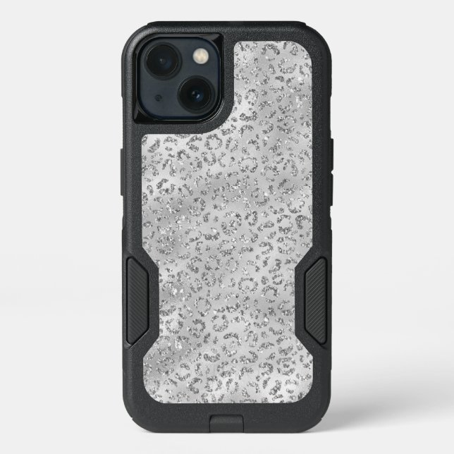 Cute Silver Cheetah Leopard Skin Print Pattern Otterbox iPhone Case (Back)