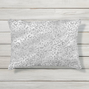 Cute Silver Cheetah Leopard Skin Print Pattern Outdoor Pillow