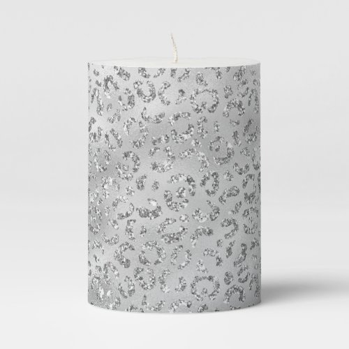 Cute Silver Cheetah Leopard Skin Print Pattern Pillar Candle