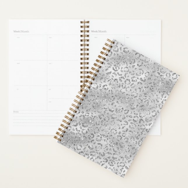 Cute Silver Cheetah Leopard Skin Print Pattern Planner (Display)