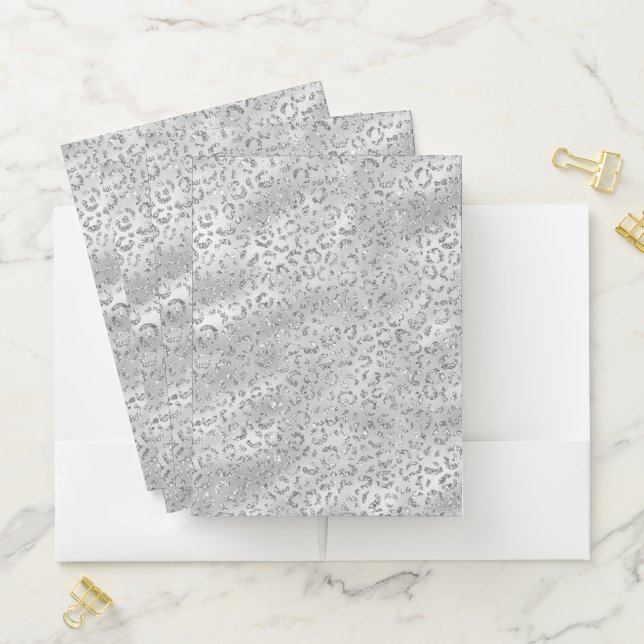 Cute Silver Cheetah Leopard Skin Print Pattern Pocket Folder (In Situ)