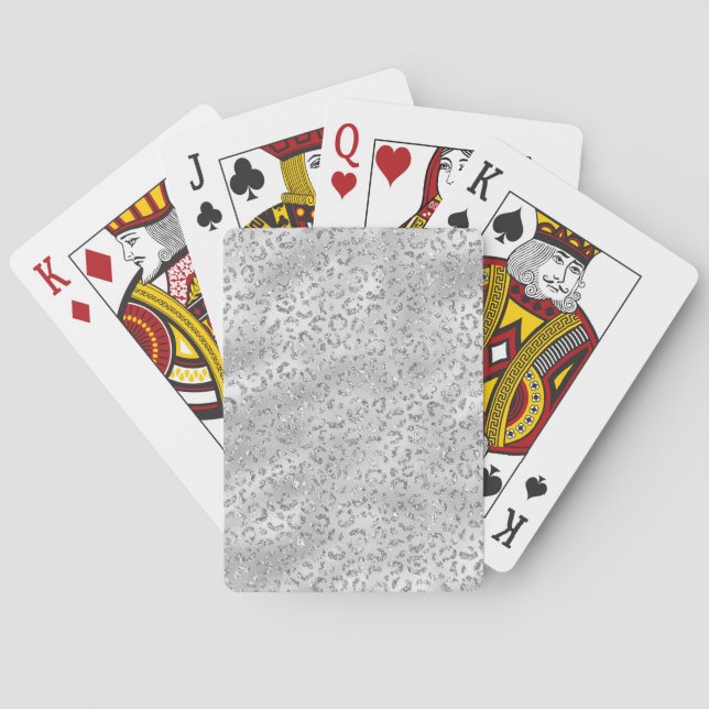 Cute Silver Cheetah Leopard Skin Print Pattern Poker Cards (Back)