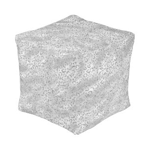 Cute Silver Cheetah Leopard Skin Print Pattern Pouf