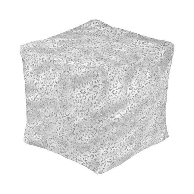 Cute Silver Cheetah Leopard Skin Print Pattern Pouf (Angled Front)