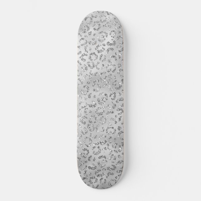 Cute Silver Cheetah Leopard Skin Print Pattern Skateboard (Front)