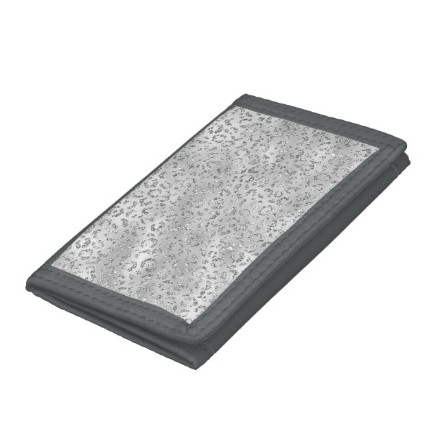 Cute Silver Cheetah Leopard Skin Print Pattern Tri-fold Wallet (Bottom)