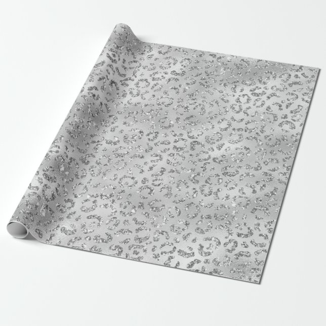 Cute Silver Cheetah Leopard Skin Print Pattern Wrapping Paper (Unrolled)