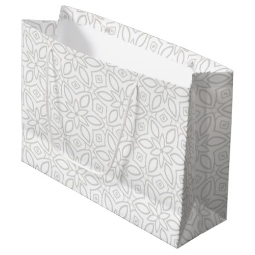 Cute silver floral pattern on a white background large gift bag