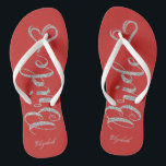 Cute Silver Glitter Bride,Heart  -Personalized Flip Flops<br><div class="desc">Cute silver  glittery bride and heart on red background  with your name. Select the costume button to change the fonts style, colour and size.Any girl would love to have this elegant and stylish design .</div>