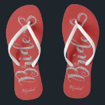 Cute Silver Glitter Bride,Heart  -Personalized Flip Flops<br><div class="desc">Cute silver  glittery bride and heart on red background  with your name. Select the costume button to change the fonts style, colour and size.Any girl would love to have this elegant and stylish design .</div>
