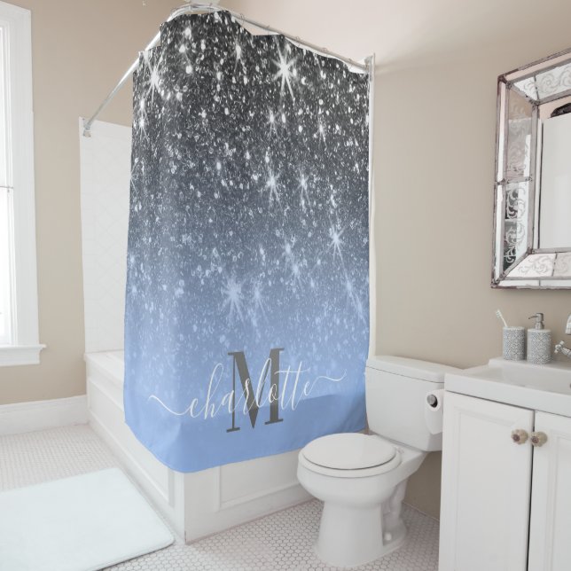 Cute Silver Glitter Shower Curtain (In Situ)