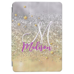 Cute silver gold Glitter stars monogram iPad Air Cover