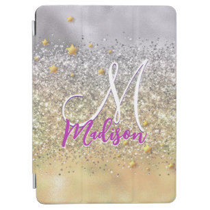 Cute silver gold Glitter stars monogram iPad Air Cover