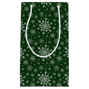 Cute Silver Gray Christmas Snowflakes on Green   Small Gift Bag