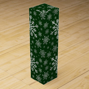 Cute Silver Gray Christmas Snowflakes on Green Wine Box