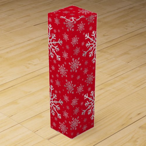 Cute Silver Gray Christmas Snowflakes on Red Wine Box