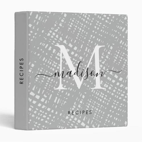 Cute Silver Gray Pattern Monogram Script Name 3 Ring Binder